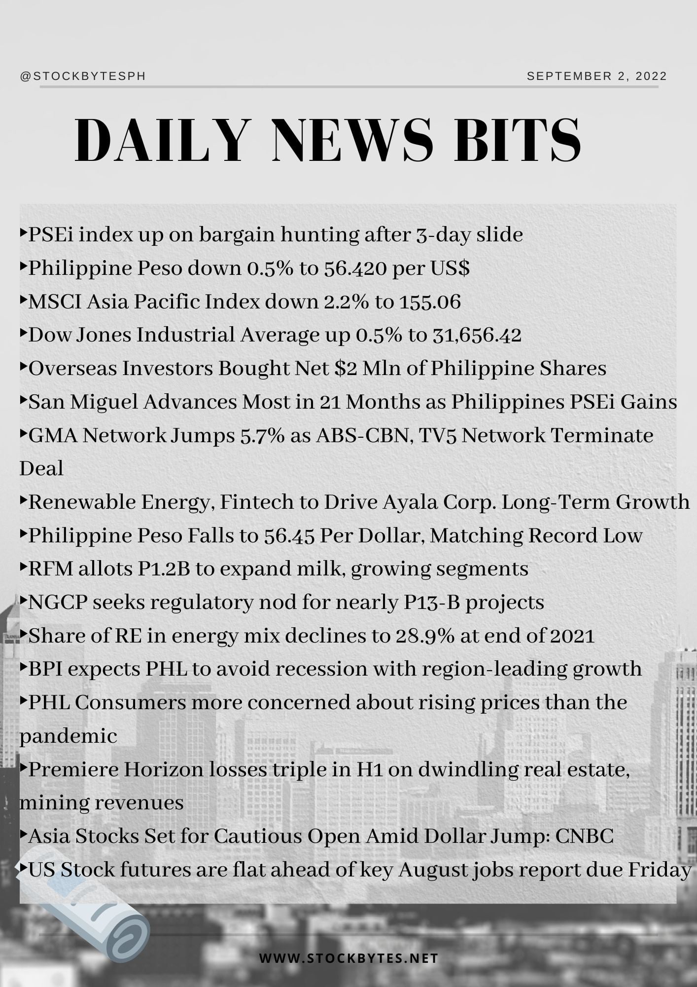 Daily news bits Sept. 2, 2022 #PSEiupdate $PSE:PSEI Like and Follow my ...